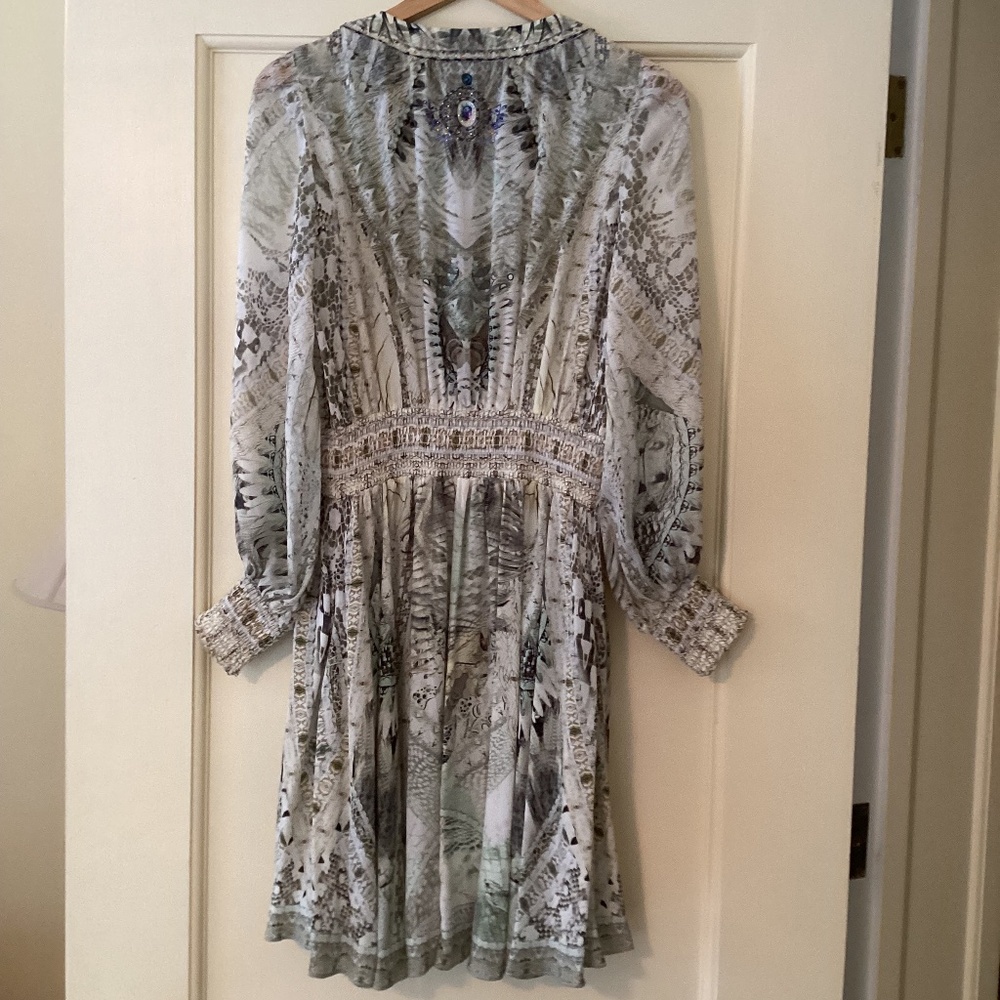 Camilla 100% Silk Daintree Dreaming Lace Up Shirred Waist Dress Blouson Sleeves - Picture 11 of 16